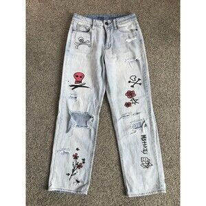 Ninth Hall Sire Jeans Women’s Graffiti Graphic Tattoo Distressed Dad Fit Size 30